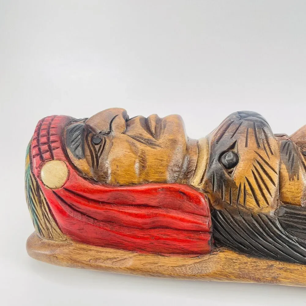 Native American 3-Face Wood Totem Pole Beaver Hand Carved Sculpture 16